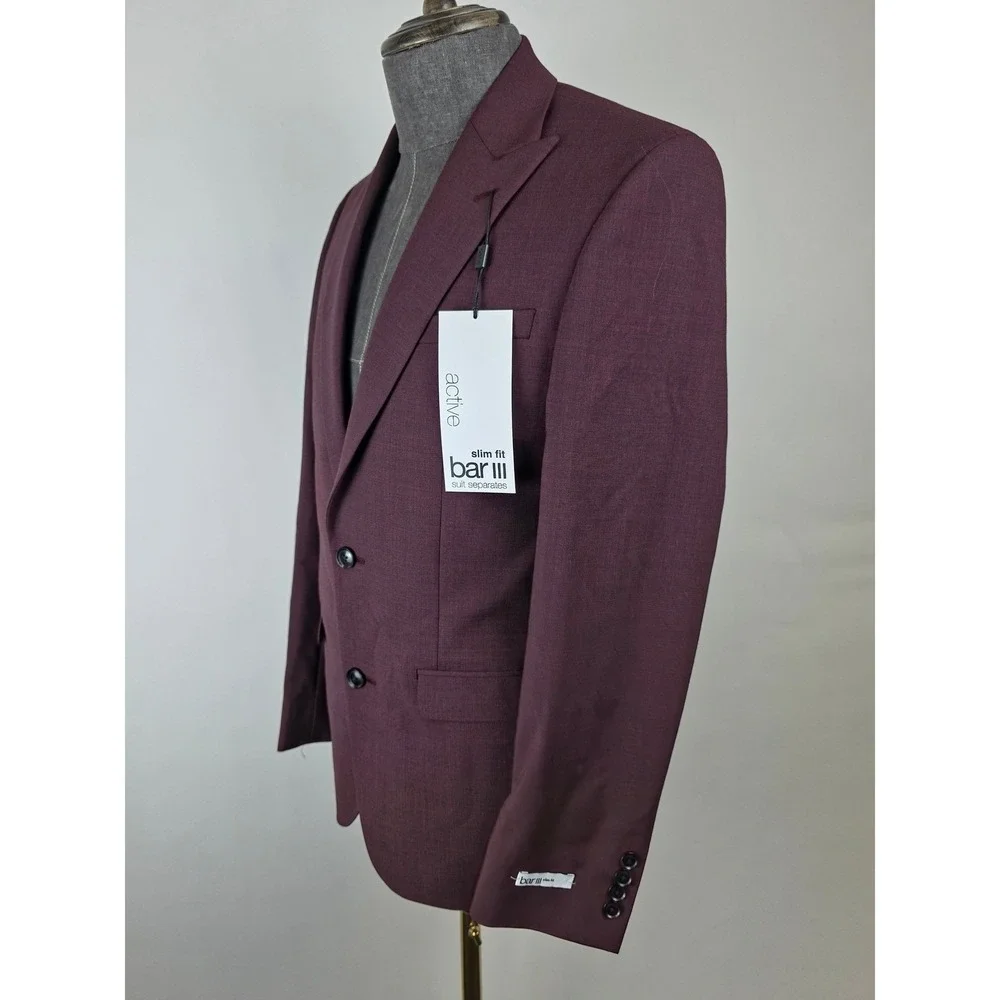 bar III Sport Coat Mens‎ 36R Red Wool Blend Two Button Blazer Suit Jacket NWT